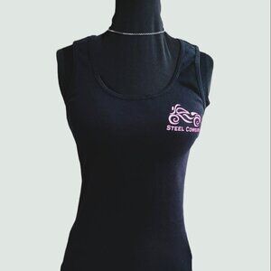 Steel Cowgirl M Pink Black Tank Top 60/40 Ring Spun Combed Cotton/Poly Blend